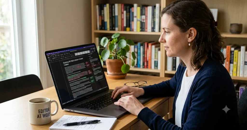 Human Editor Reviewing AI-Generated Content