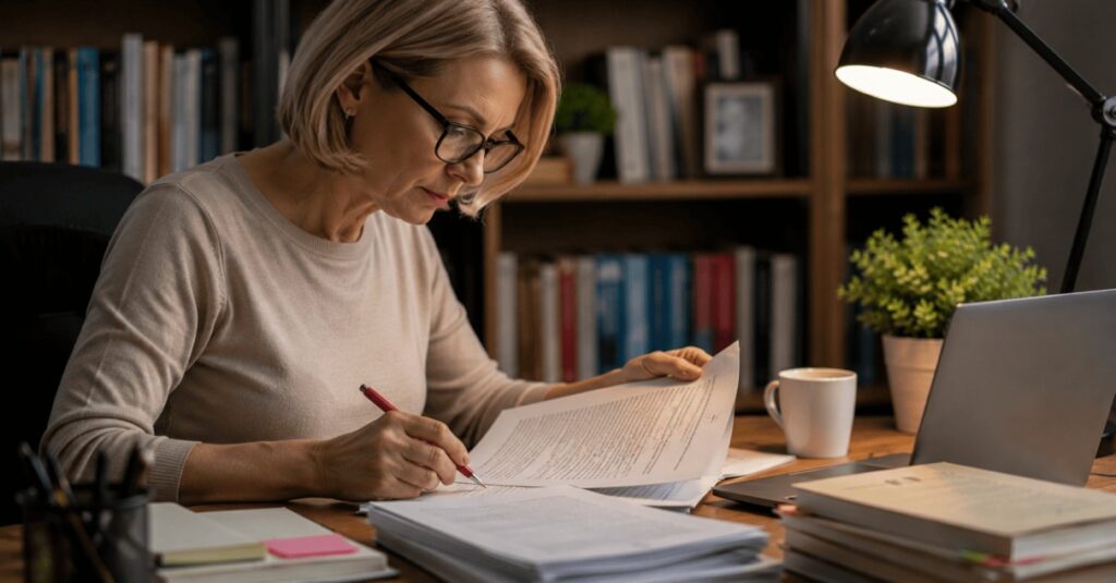 non-fiction developmental editor working on manuscript